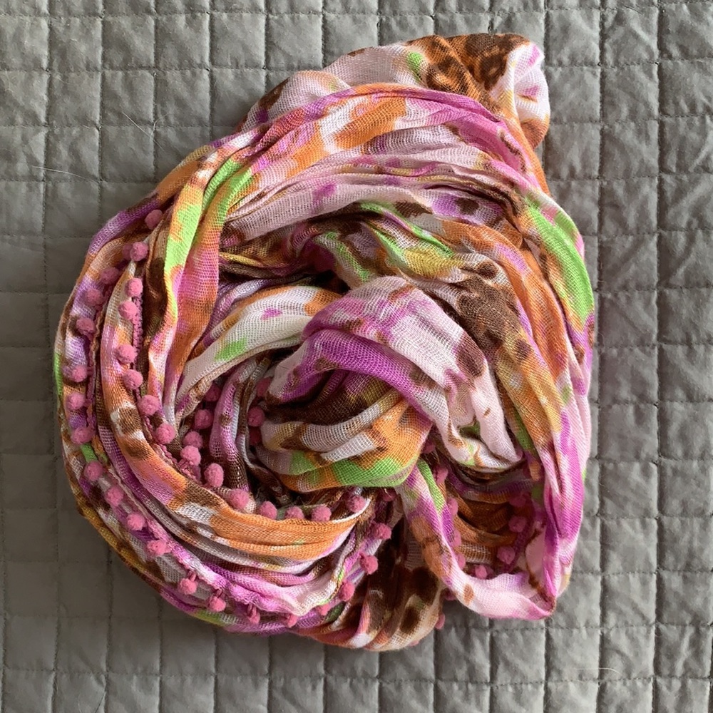 J. Crew cotton floral infinity scarf with balls